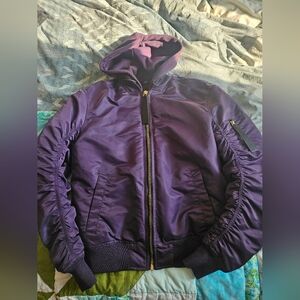 Purple Hooded Bomber Jacket